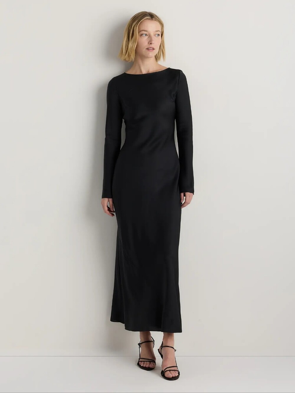 Quince Washable Stretch Silk Long Sleeve Black Maxi Dress NWT Size Med